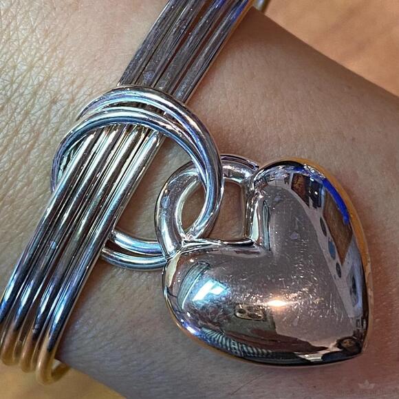 Carolyn Pollack Sterling Silver Puffy Heart & 4 Bangle Bracelet Set For Women - Picture 4 of 7